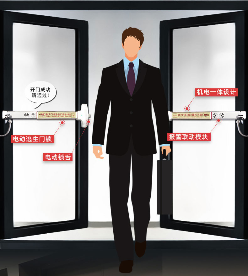 人臉識別通過，電動逃生門鎖自動解鎖